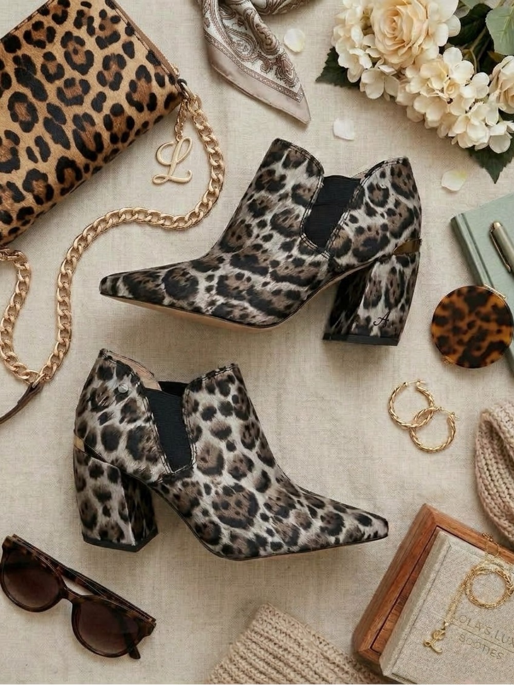 Antonio Melani Leopard Jacquard Pointed Ankle Boots – Size 10